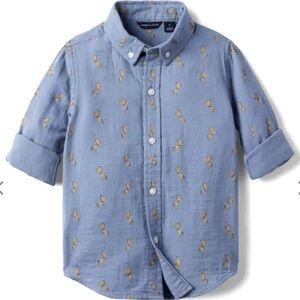 Janie and Jack blue horse 100% cotton button down size 8